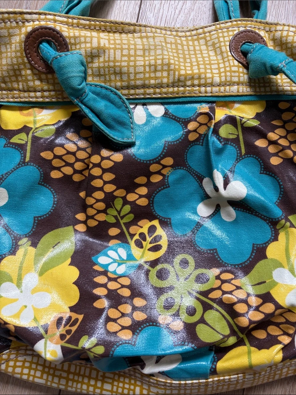Fossil KeyPer Coated Canvas Hobo Tote Floral Flowers Tote Shoulder Bag Used
